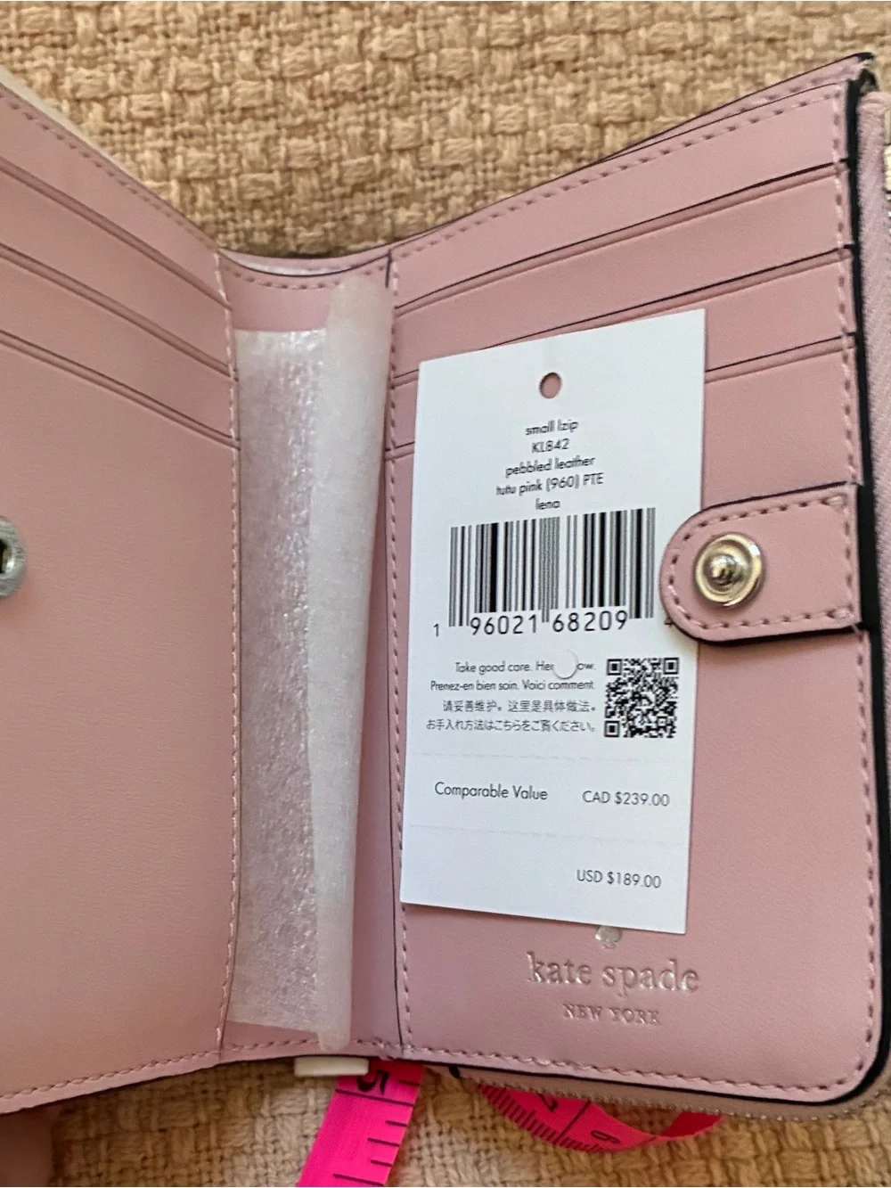 Kate Spade New York Blush Pink Pebbled Leather Wallet